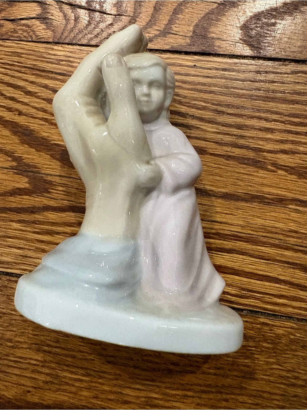 Porcelain Hand and Child Figurine - Pale Cream and Light Pink